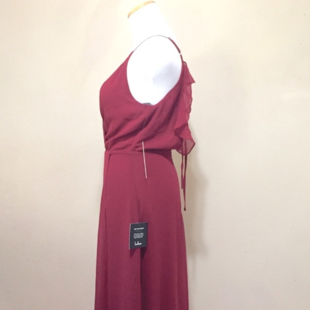 ONE LEFT! Lulus Burgundy Wine Chiffon Formal Dress - Picture 4 of 8